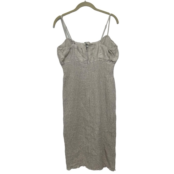 J.Crew Smocked Linen Dress Sz 10 Tan - Picture 8 of 13